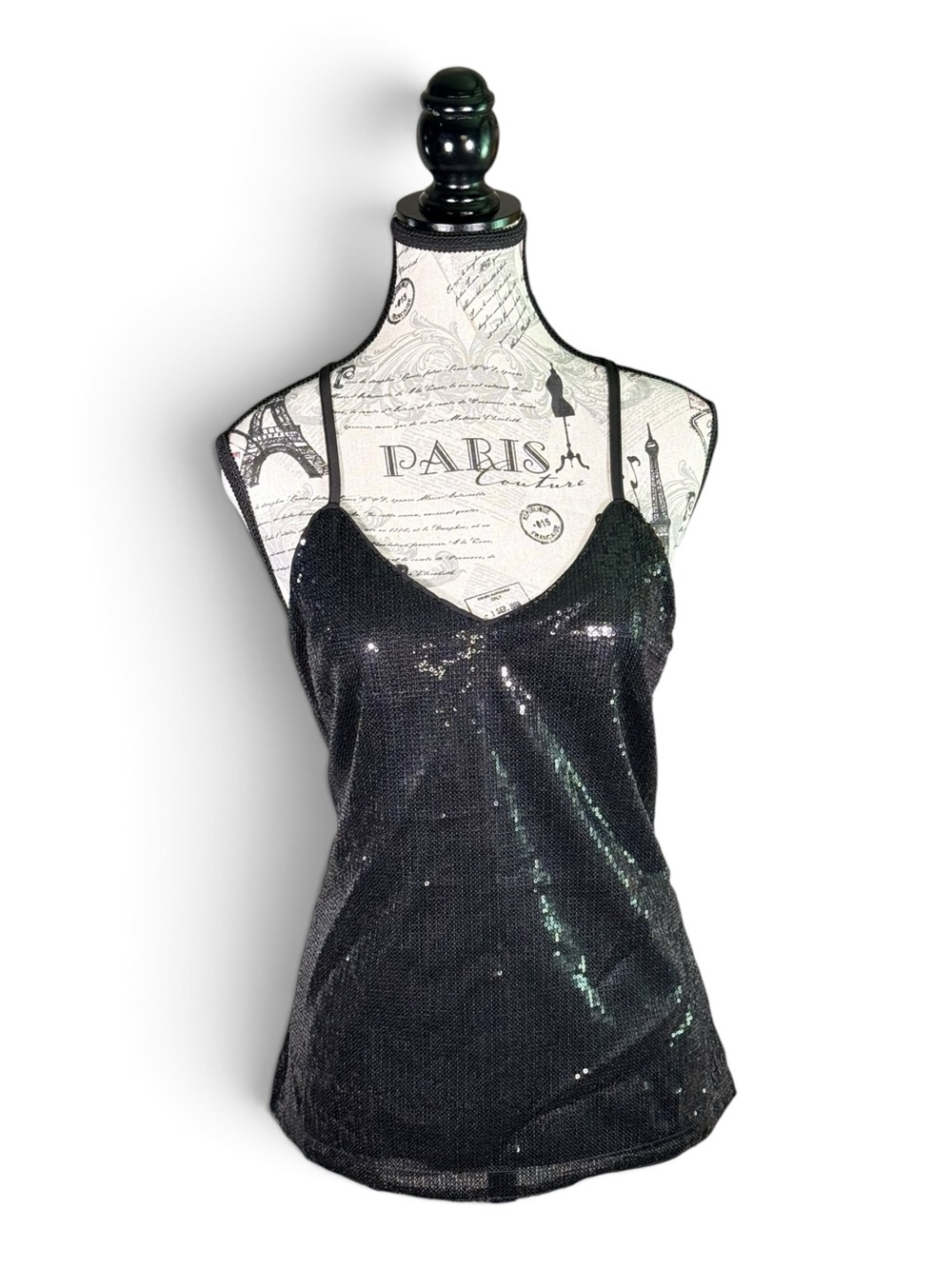 Grace Karin Black Sequin Spaghetti Strap Tank
